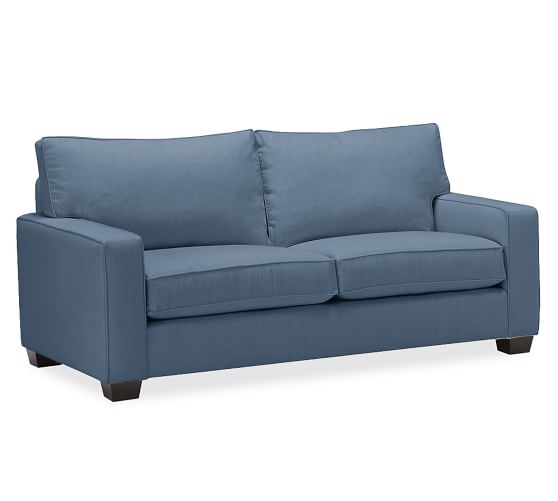 PB Comfort Square Arm Upholstered Sofa 76.5", Box Edge, Memory Foam Cushions, Brushed Crossweave Navy - Image 0