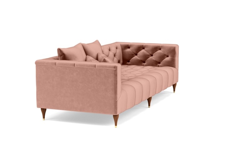 Ms. Chesterfield Sofa in Blush Fabric with Oiled Walnut with Brass Cap legs - Image 1