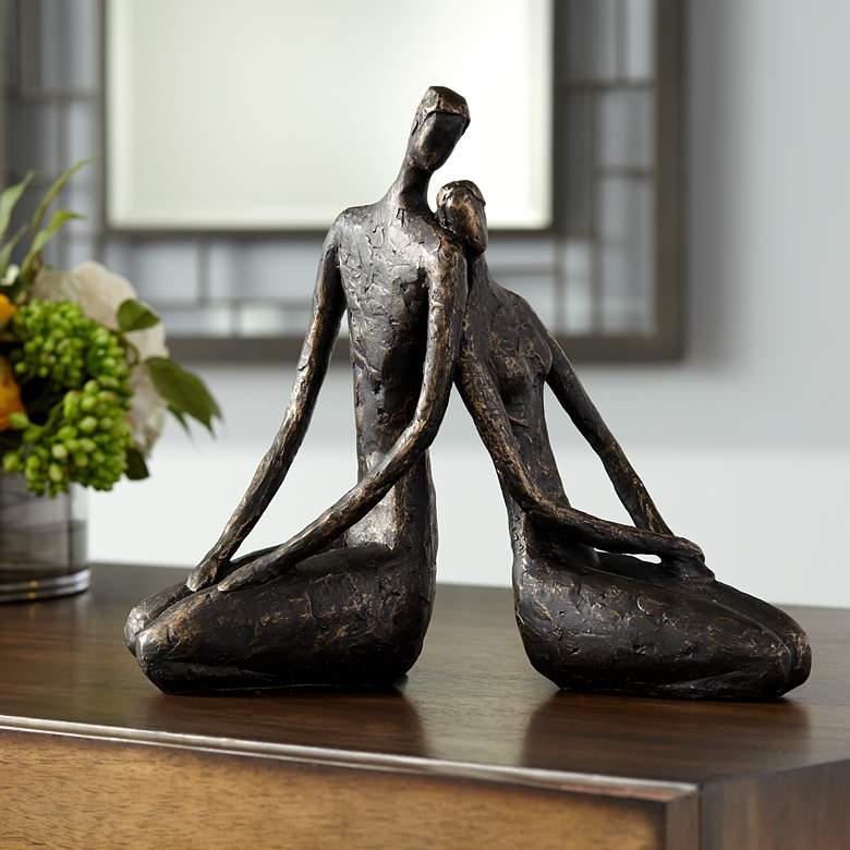 Loving Couple 11 1/2" Wide Bronze Sculpture - Image 3