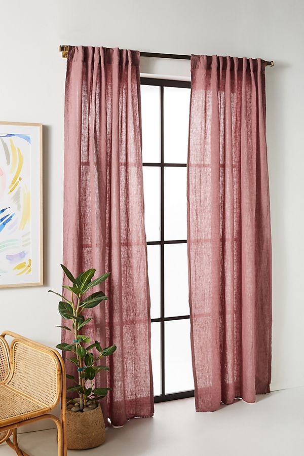 Stitched Linen Curtain - 96" x 50" - rose - Image 0