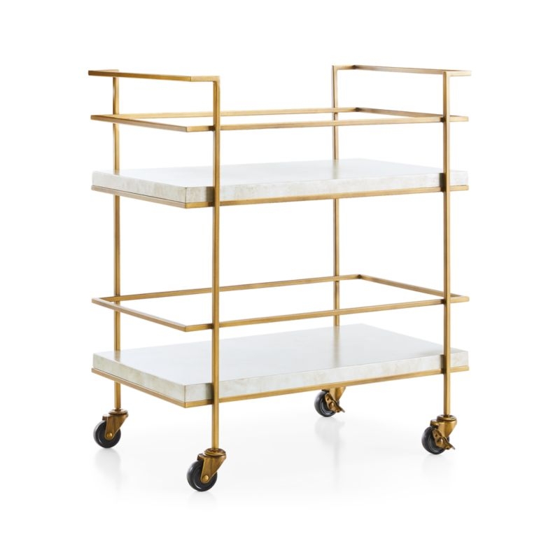 Adina Brass Cart with Silver Leaf Concrete Shelves - Image 1