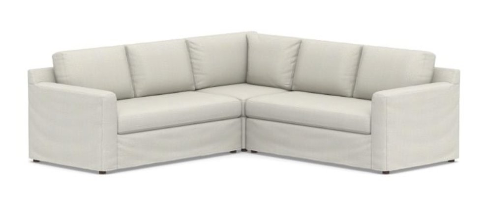 Shasta Square Arm Slipcovered 3-Piece L-Sectional, performance heathered basketweave, dove - Image 0