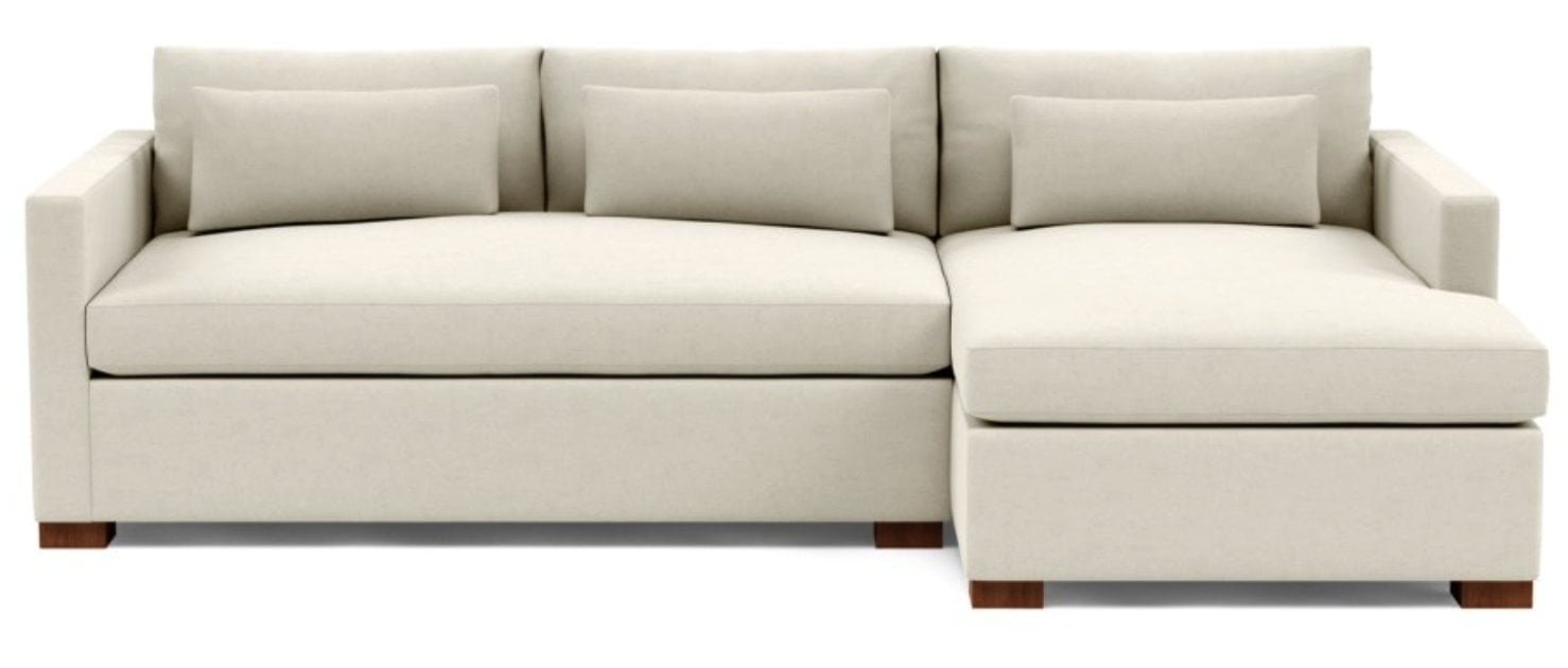 CHARLY Sectional Sofa with Right Chaise - Chalk Heathered Weave - Oiled Walnut Block Leg - 106" - 63" chaise - Bench Cushion - Standard Down Blend - Image 2