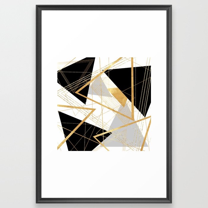 Black and Gold Geometric Framed Art Print - Image 0