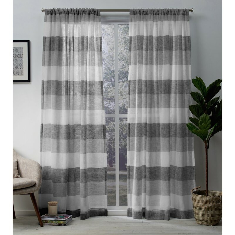 Bartow Striped Sheer Rod Pocket Curtain Panels - Image 0
