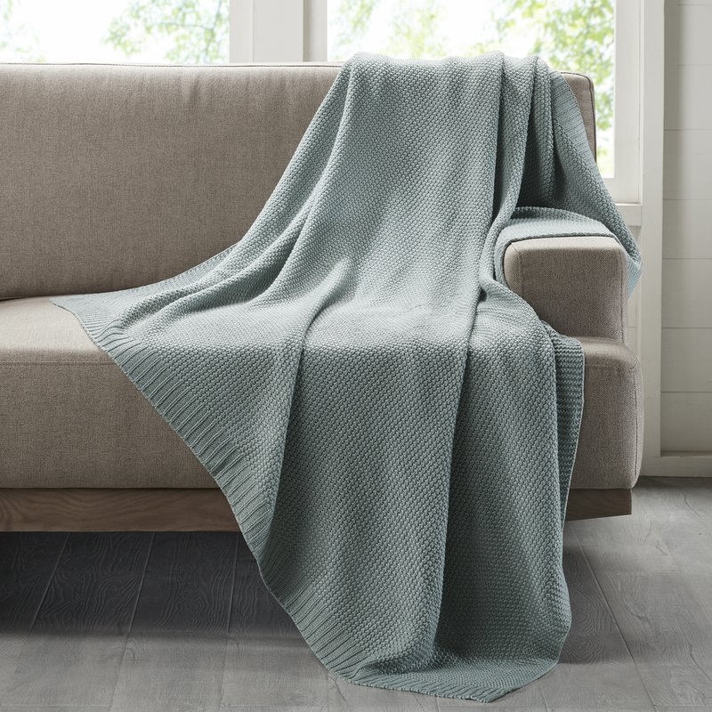 Elliott Knit Throw Blanket - Aqua - Image 1