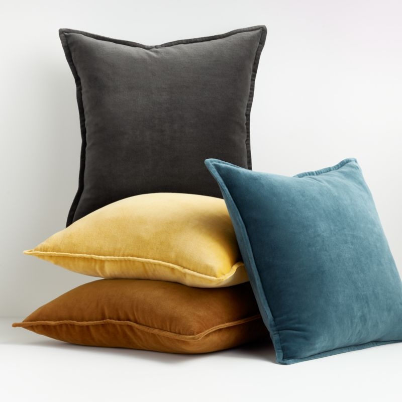 Indigo Blue 20" Washed Cotton Velvet Pillow with Down-Alternative Insert. - Image 1