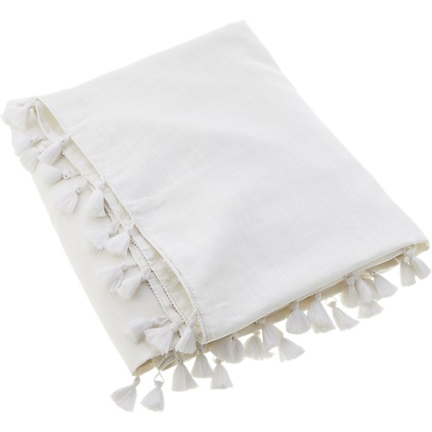 linen white throw with tassels - Image 0