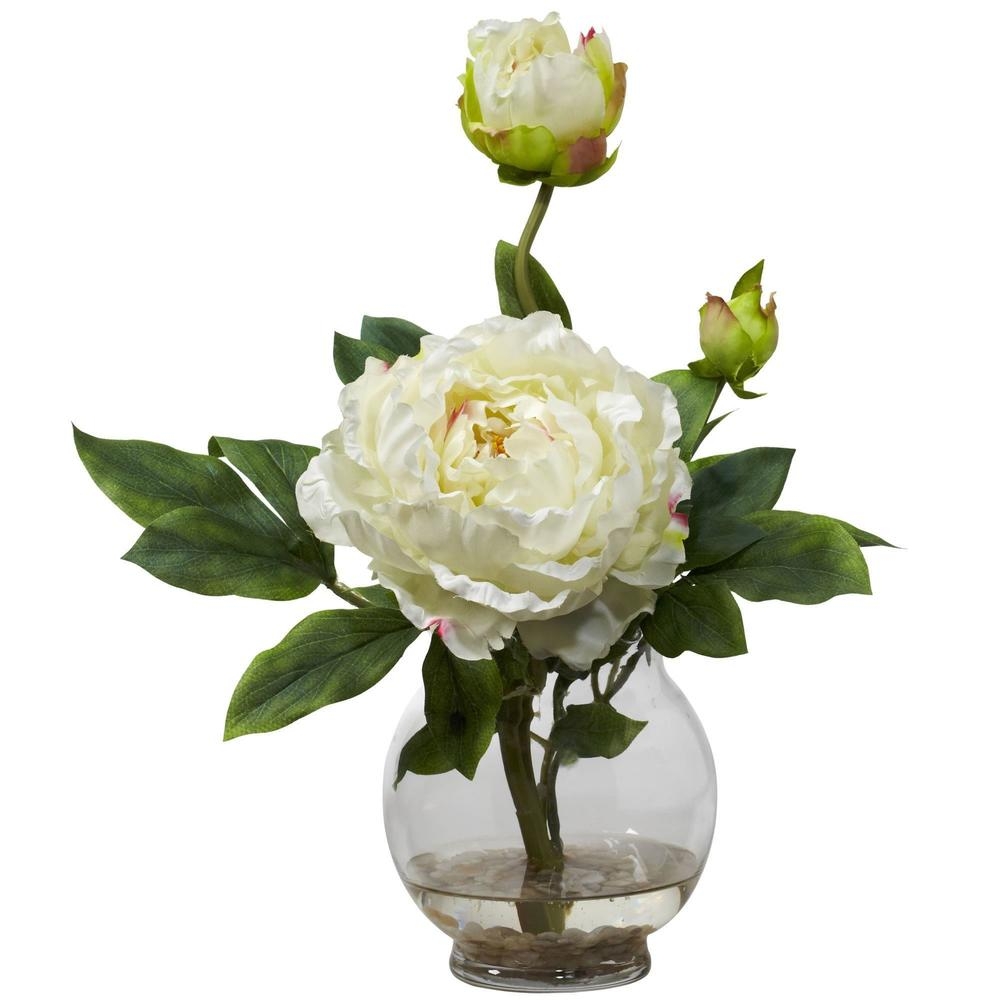 Peony with Fluted Vase Silk Flower Arrangement - Image 0