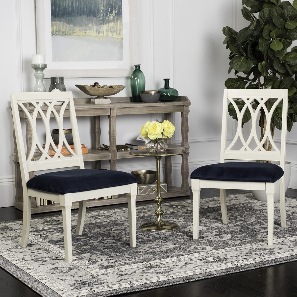 Selena 19''H Velvet Side Chair (Set of 2) - Navy/Antique White - Arlo Home - Image 2