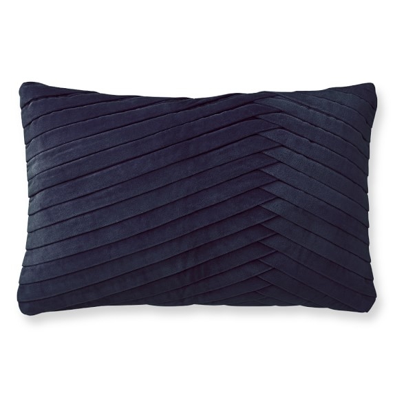 Pleated Velvet Lumbar Pillow Cover, Peacoat - Image 0