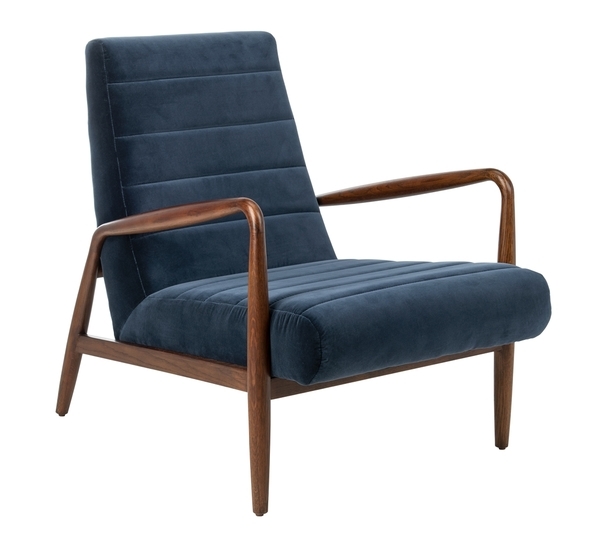 Willow Channel Tufted Arm Chair - Navy/Dark Walnut - Safavieh - Image 0