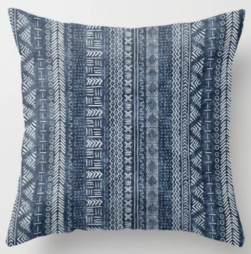 Mud Cloth Stripe Throw Pillow, Blue, 20" x 20" - Image 0
