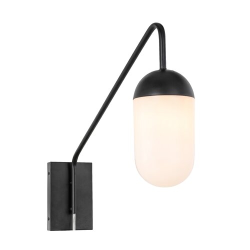 Lower Hounsley 1-Light Armed Sconce- black, frosted white - Image 3