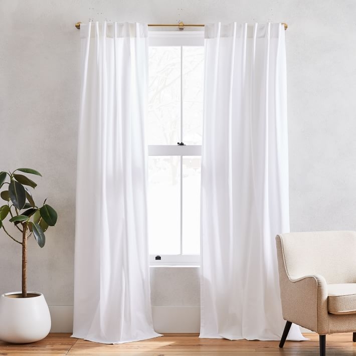 Cotton Canvas Curtain with Cotton Lining, White, 48"x96", Set of 2 - Image 0