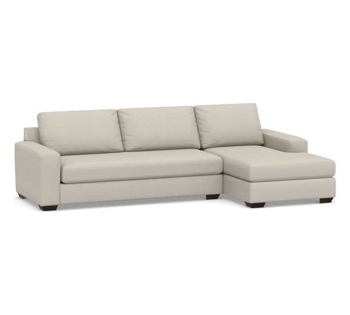 Big Sur Square Arm Upholstered Left Arm Sofa with Chaise Sectional and Bench Cushion, Down Blend Wrapped Cushions, Performance Heathered Tweed Pebble - Image 0