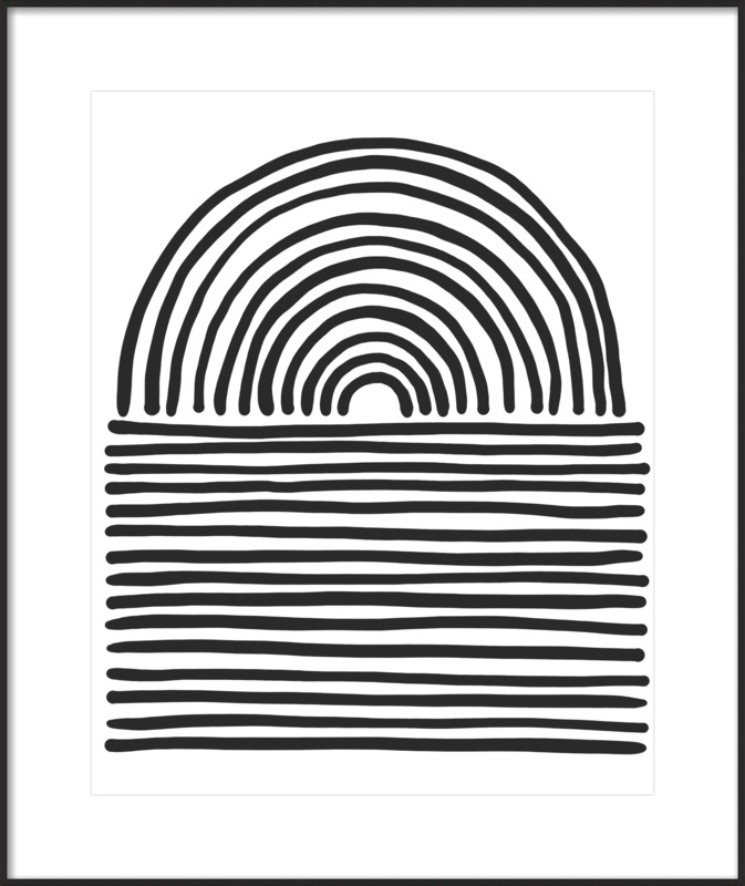 Black Lines Curved and Straight - 24 x 29 . Contemporary - Matte Black Metal, frame width 0.25", depth 0.75" - with matte - Image 0