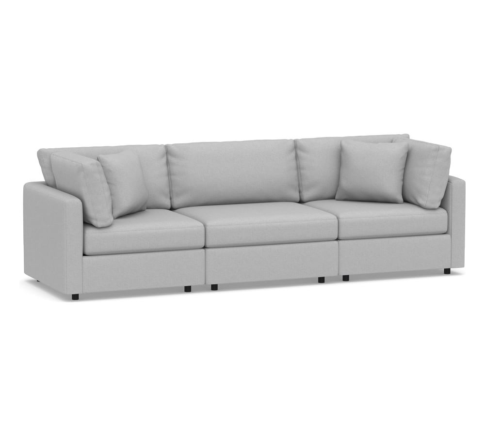 Modular Square Arm Upholstered Sofa 111", Down Blend Wrapped Cushions, Brushed Crossweave Light Gray - Image 0