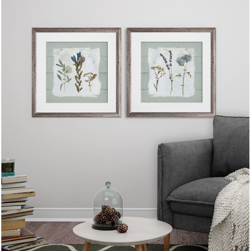 'Pressed Flowers on Shiplap' 2 Piece Framed Print Set - Image 1