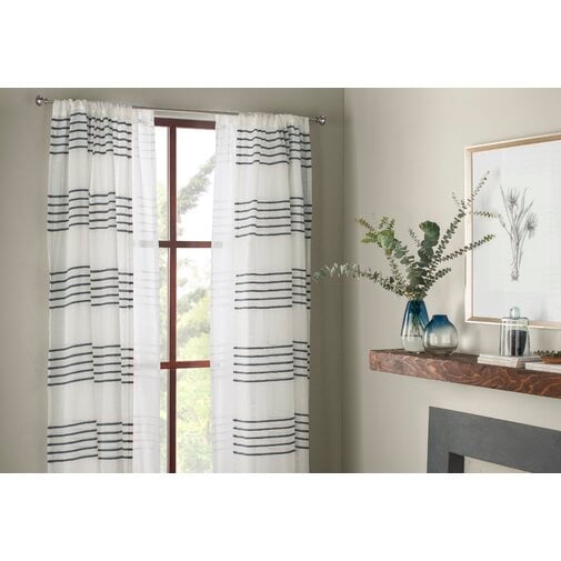 Winterbourne Down Striped Sheer Rod Pocket Curtain Panels (set of 2) - Image 0