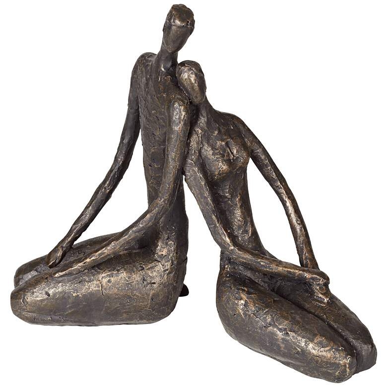 Loving Couple 11 1/2" Wide Bronze Sculpture - Image 1