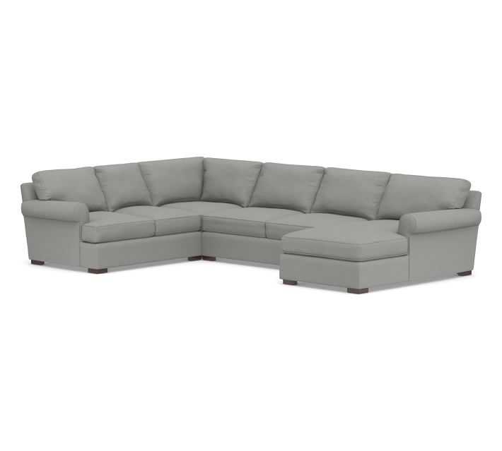 Townsend Square Arm Upholstered Left Arm 4-Piece Chaise Sectional, Polyester Wrapped Cushions, Sunbrella(R) Performance Slub Tweed Ash - Image 0
