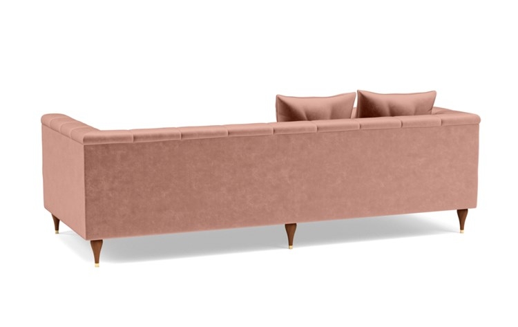 Ms. Chesterfield Sofa in Blush Fabric with Oiled Walnut with Brass Cap legs - Image 3