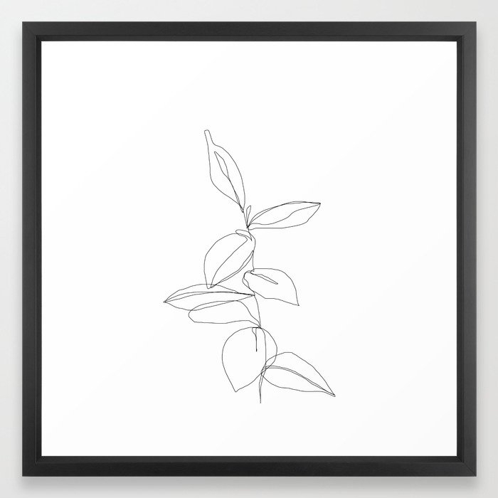 One line minimal plant leaves drawing - Berry, Framed Art Print, 20" x 20" - Image 0