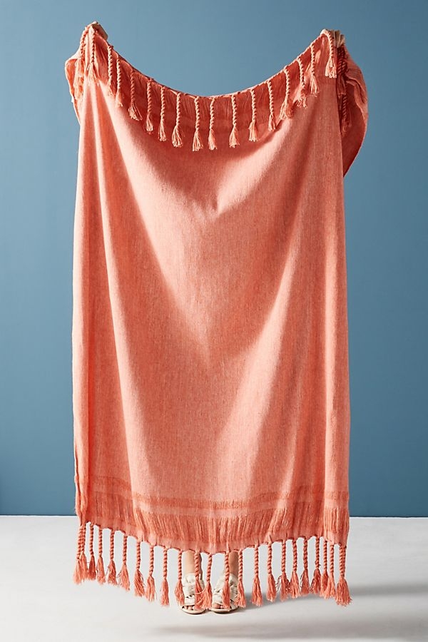 Fringed Rope Throw Blanket In Coral - Image 0