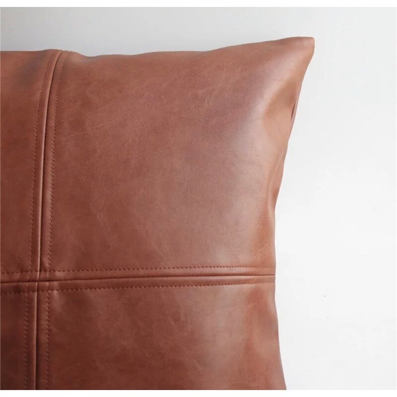 Cenat Embroidered Faux Leather Pillow Cover - Image 1