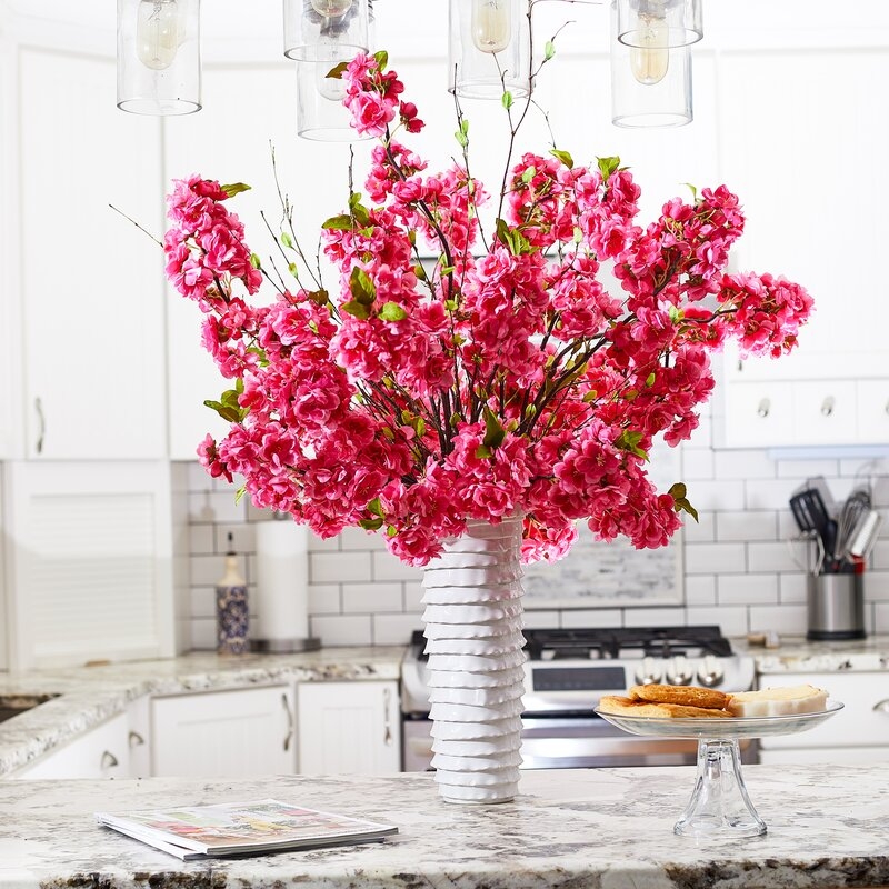 Pink Cherry Blossom Floral Arrangement in Vase - Image 0