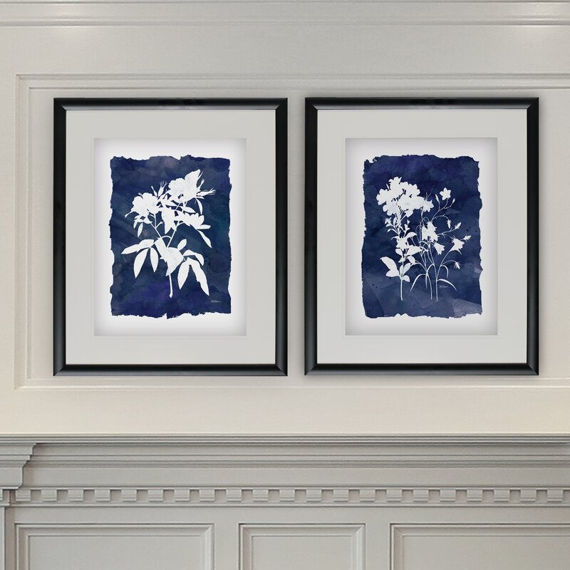 'Indigo Botanical' 2 Piece Framed Print Set - Image 1