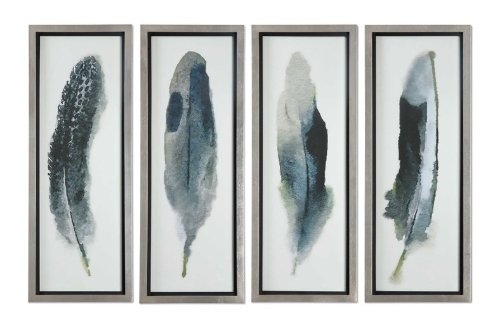 'Feathered Beauty Prints' 4 Piece Framed Graphic Art Set on Glass - Image 0