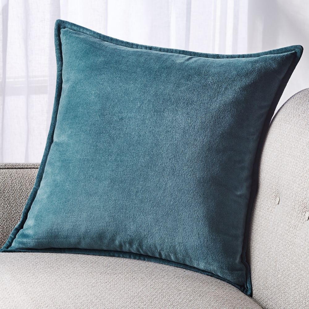Brenner Teal Velvet Pillow with Down-Alternative Insert 20" - Image 0