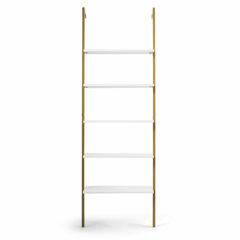 Bontang Steel Ladder Bookcase, White & Gold, 72" - Image 1