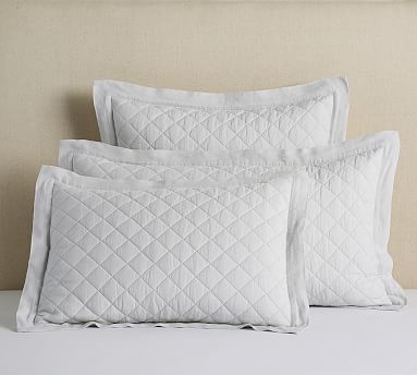 Belgian Flax Linen Diamond Quilted Sham, Standard, Classic Ivory - Image 0