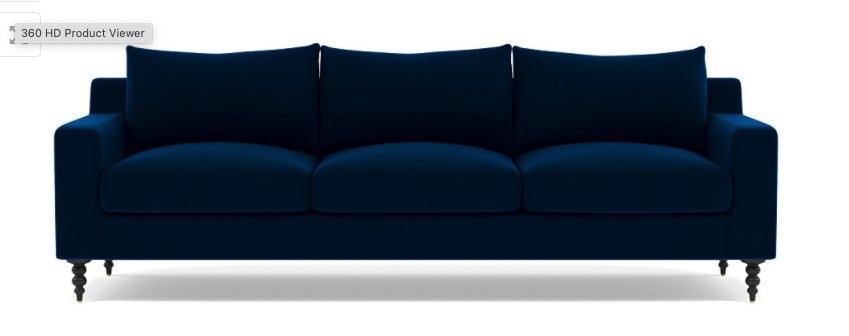 SLOAN 3-Seat Sofa//Performance Velvet Navy//Performance Velvet//Double down blend/Matte Black Tapered Turned Wood - Image 0