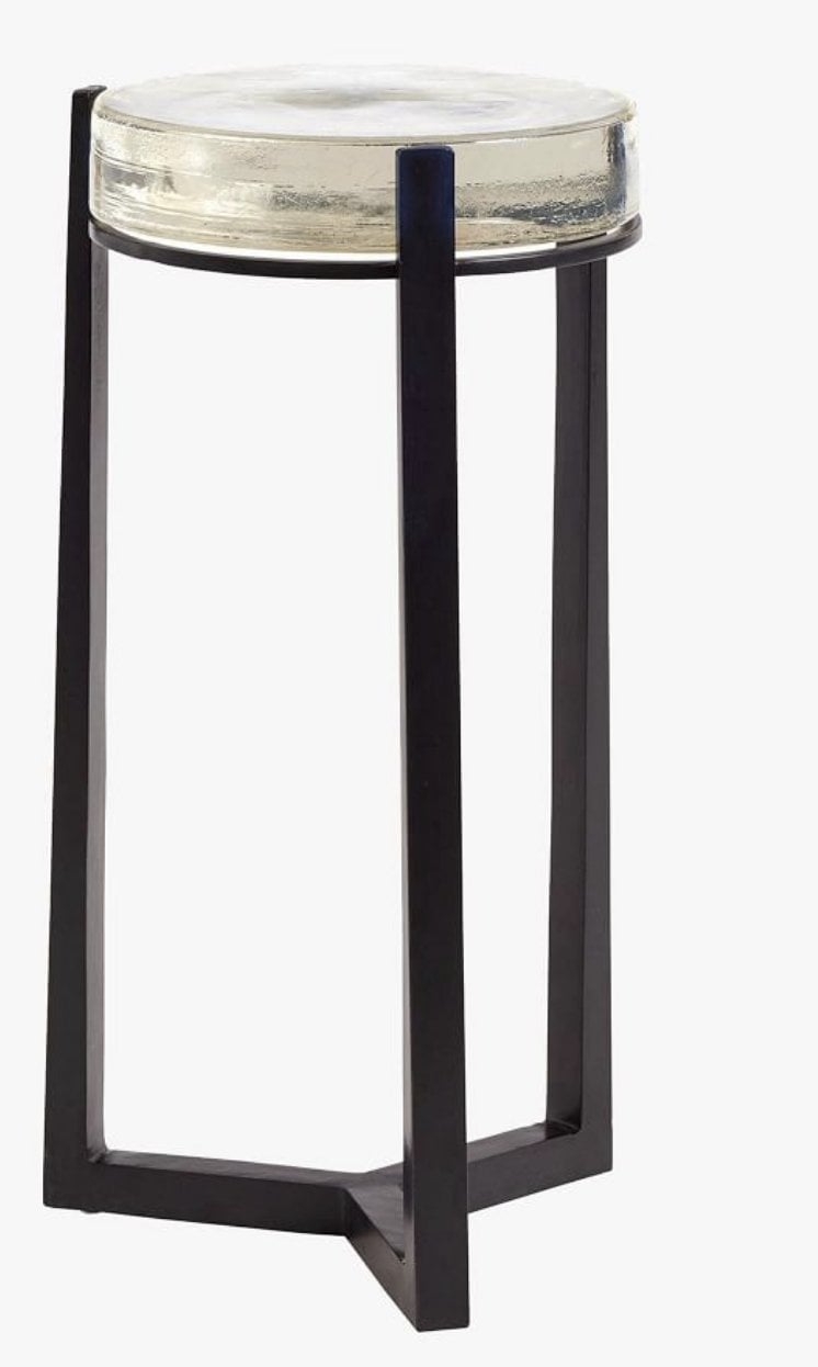 Cori 10" Round Accent Table, Recycled Clear Glass Top/Black Base - Image 0