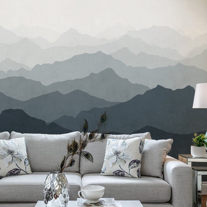 Mountain Mural 5 Piece Wallpaper Panel Set - Grayish Navy - Image 0