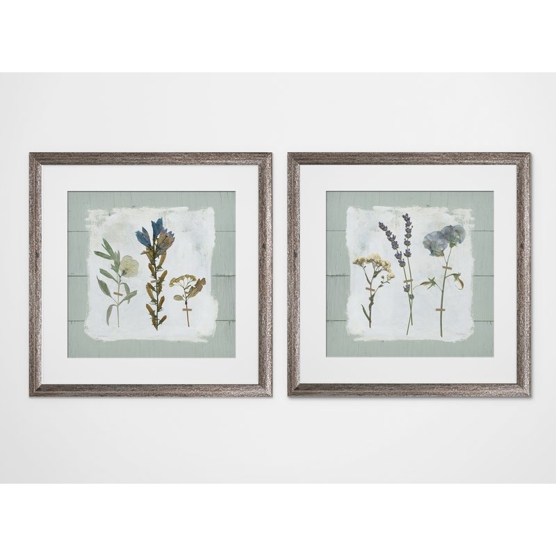 'Pressed Flowers on Shiplap' 2 Piece Framed Print Set - Image 0