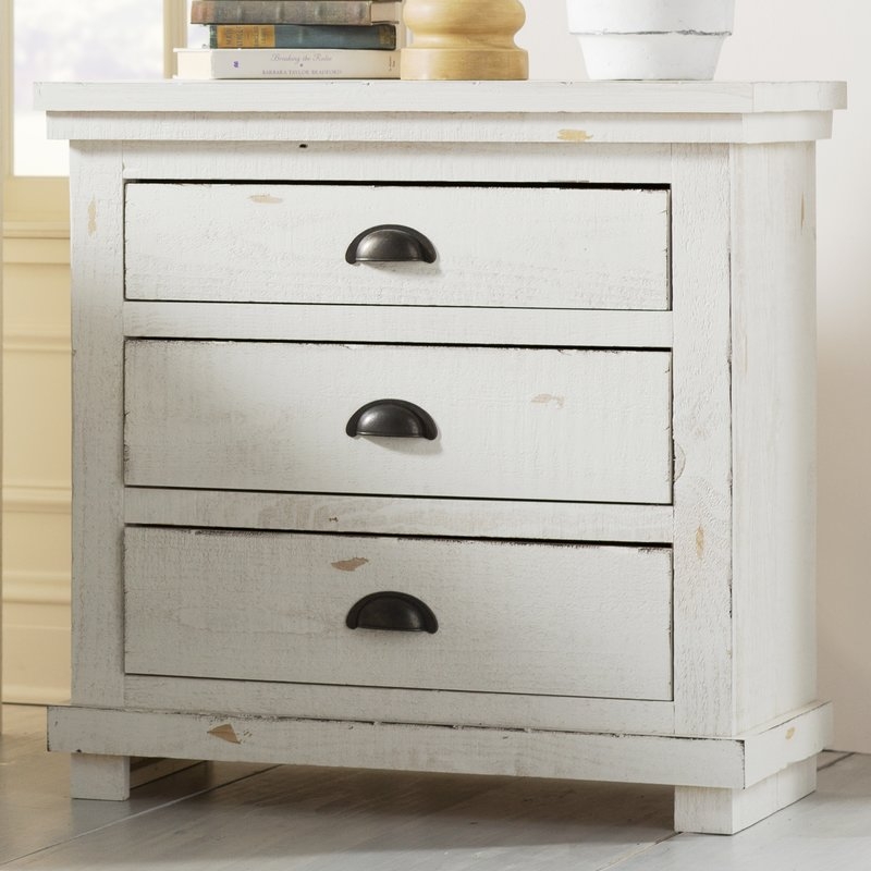 Castagnier 3 Drawer Night Stand by Lark Manor - Distressed White - Image 0