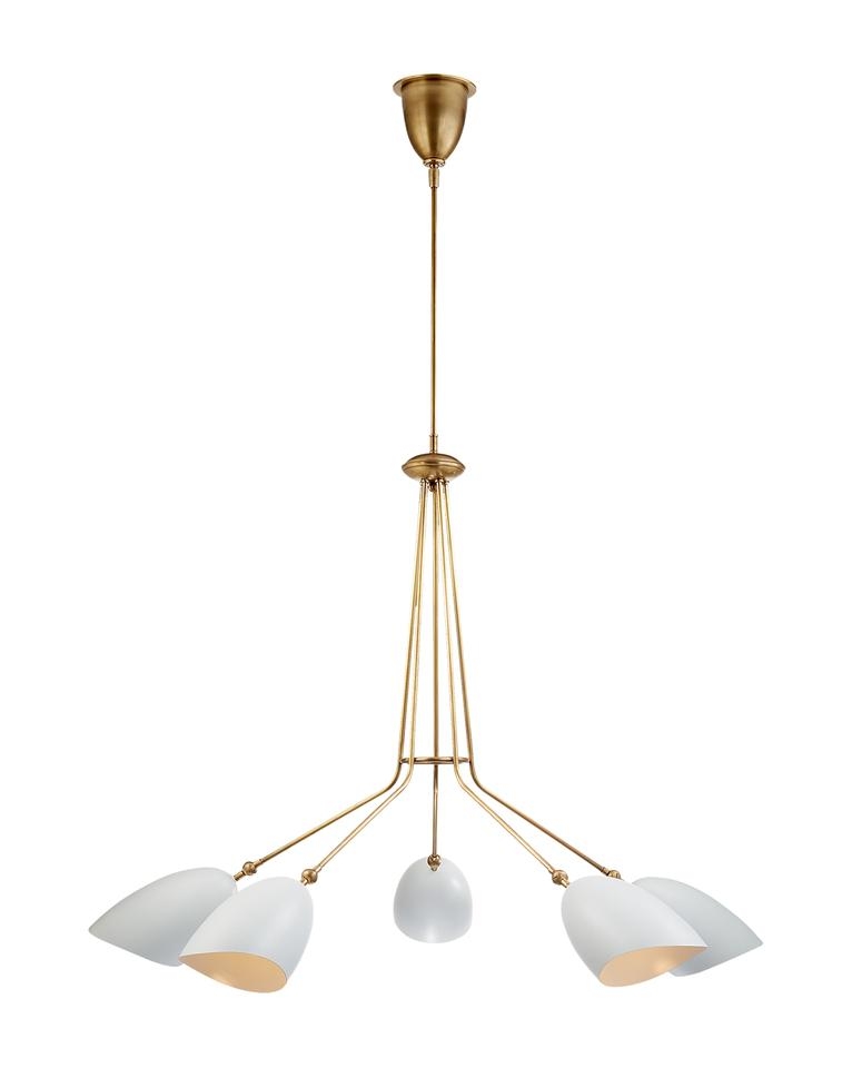 SOMMERARD FIVE-LIGHT CHANDELIER - HAND-RUBBED ANTIQUE BRASS & WHITE - Image 0