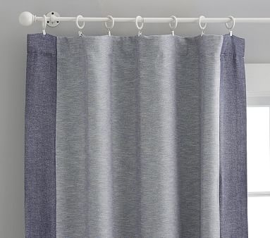 Contrast Border Blackout Curtain, 84 Inches, Navy, Set of 2 - Image 1