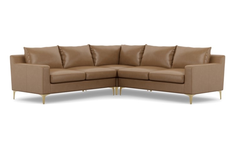 SLOAN LEATHER Leather Corner Sectional Sofa, Palomino with Brass Plated Legs - Image 0