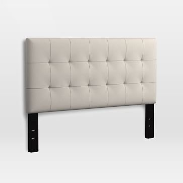 Grid Tufted Headboard, Queen, Yarn Dyed Linen Weave, Stone White - Image 1