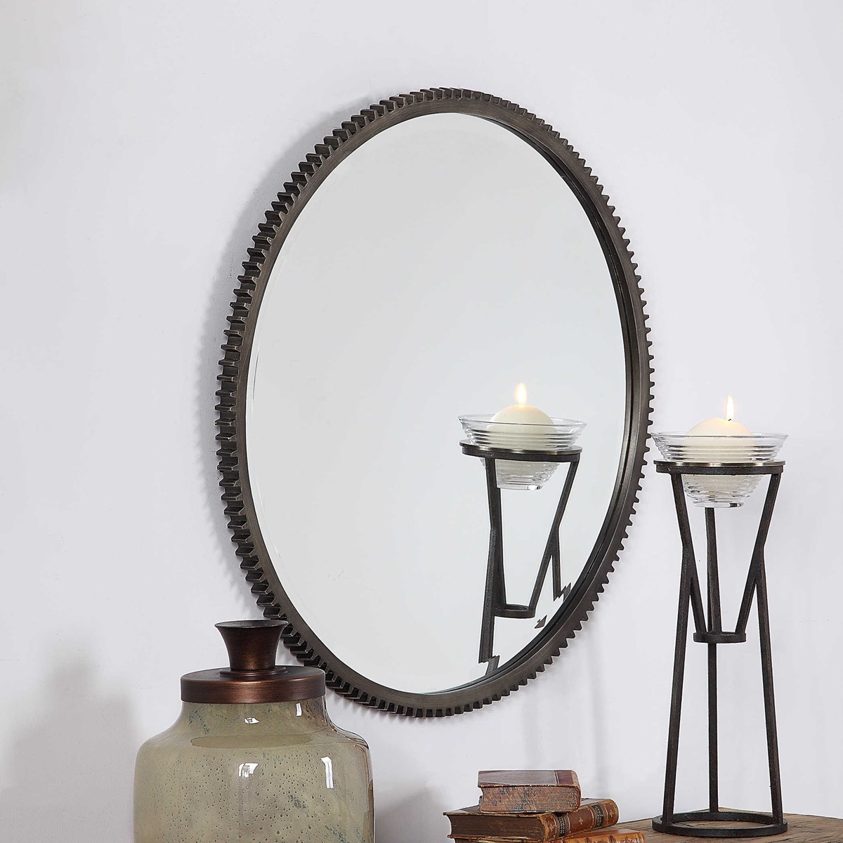 Werner Round Mirror, Aged Bronze, 30" - Image 2