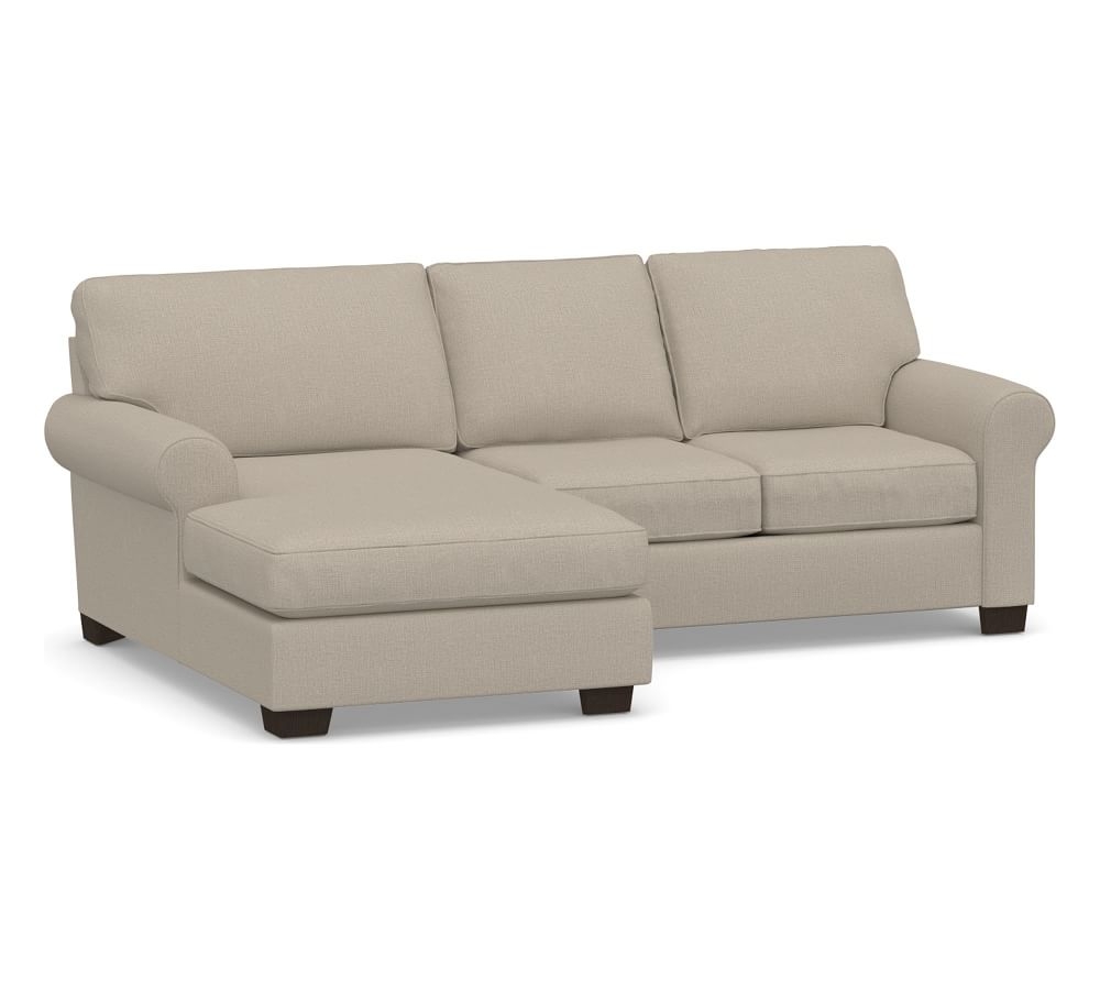 Buchanan Roll Arm Upholstered Right Arm Loveseat with Chaise Sectional, Polyester Wrapped Cushions, Performance Brushed Basketweave Sand - Image 0