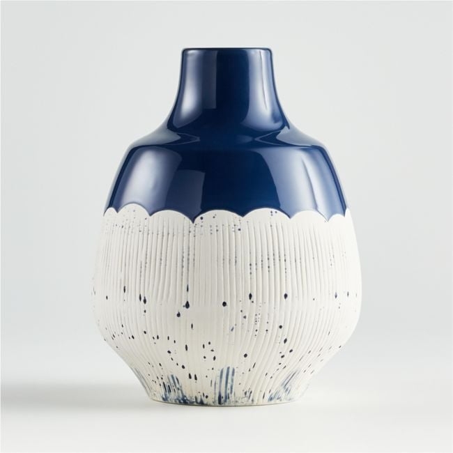 (DISCONTINUED) Nightfall Scalloped White and Blue Vase - Image 0