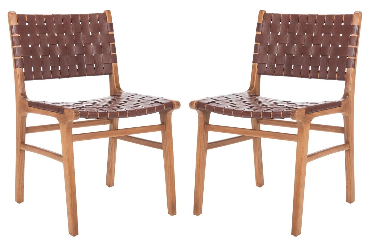 Taika Woven Leather Dining Chair (Set of 2) - Cognac/Natural - Arlo Home - Image 0