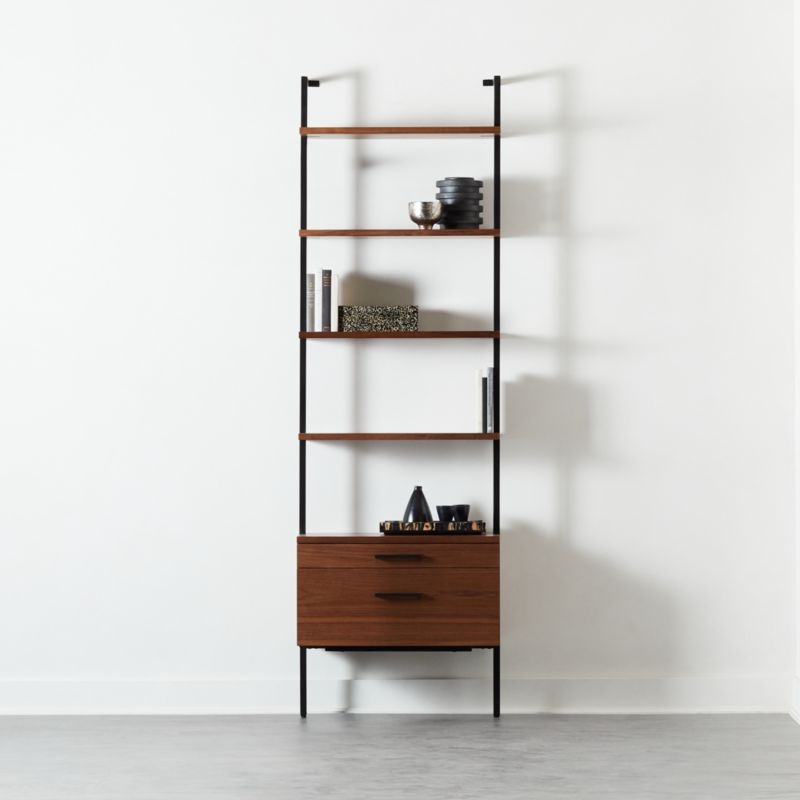 Helix 96" Walnut Bookcase with 2 Drawers; Arrives: Estimated on backorder until late January 2024. - Image 0